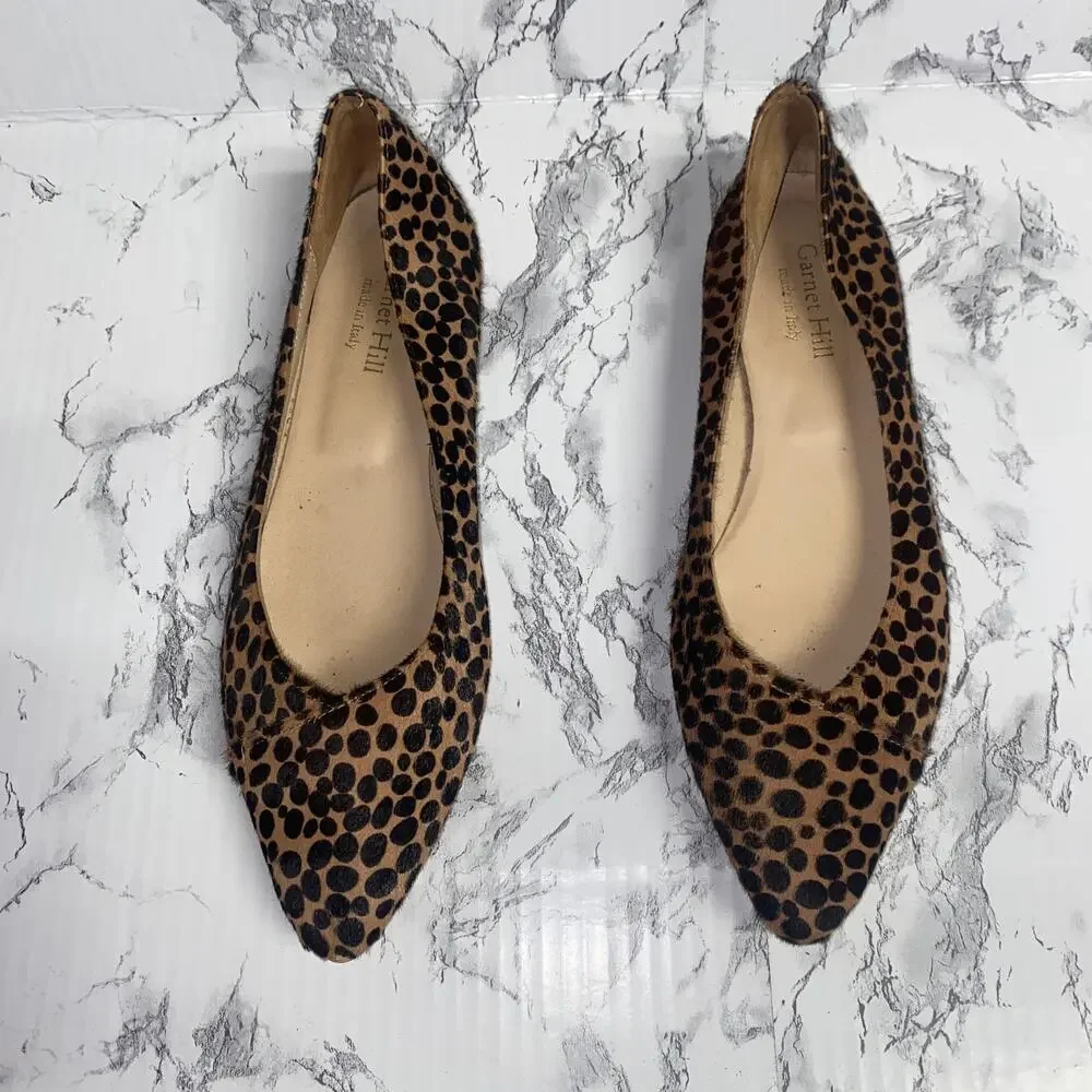 Garnet Hill Brown Calf Hair Animal Print Adrian Pointed Ballet Flats Women's 8.5